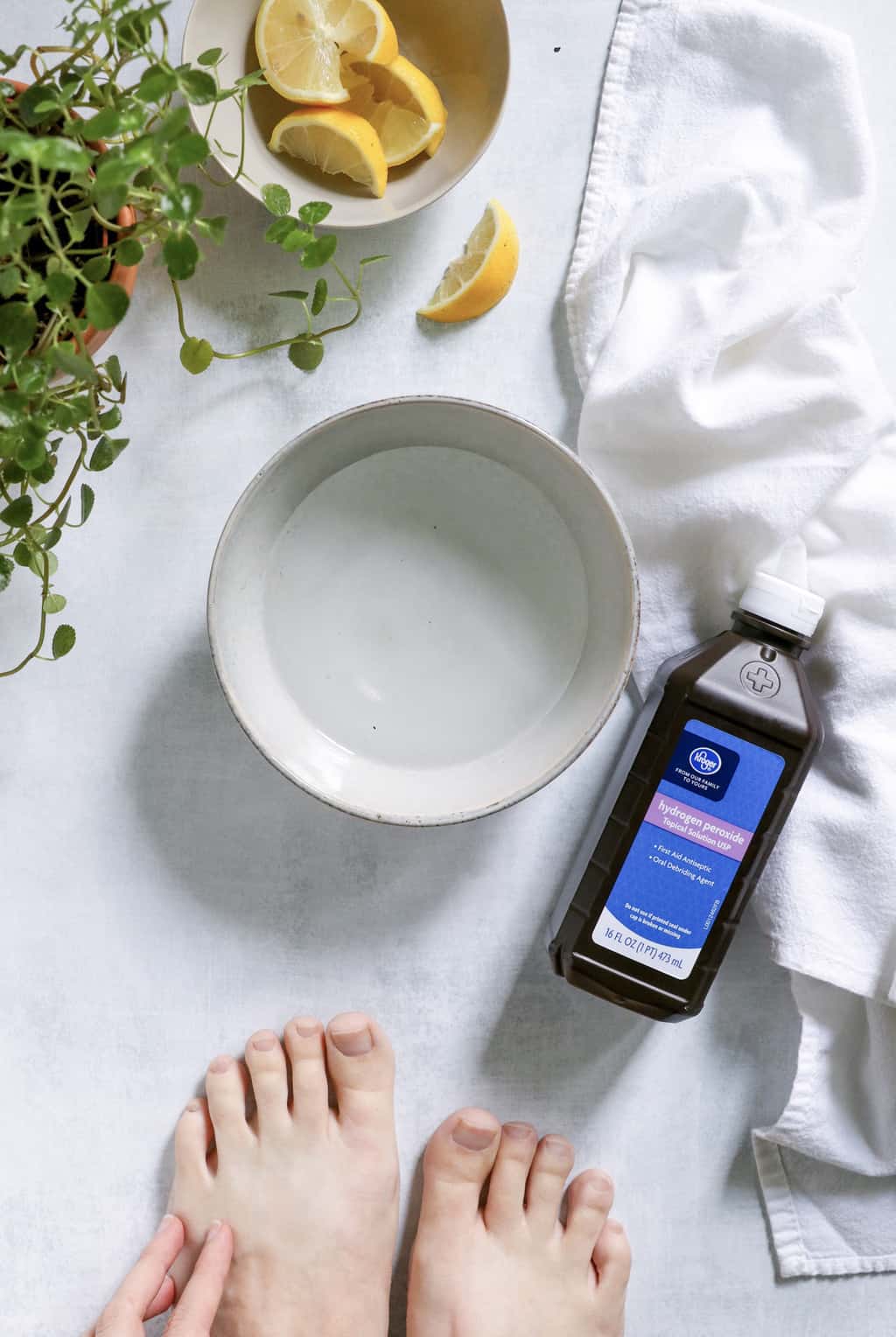 White nails with hydrogen peroxide soak